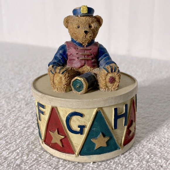 Vintage Colourful Teddy Bear Trinket Box Figurine Collectible - Picture 1 of 12